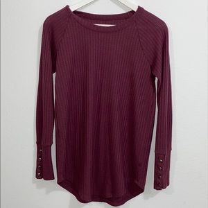 Women's CHASER Plum Waffle Knit Long Sleeve Top || Small